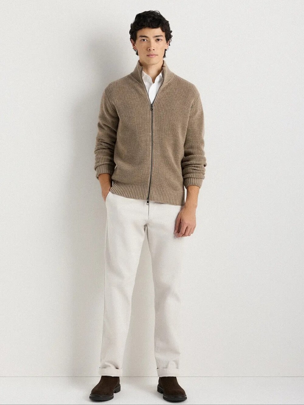 Quince Australian Merino Wool Full Zip Sweater Malted Toffee Men's Large